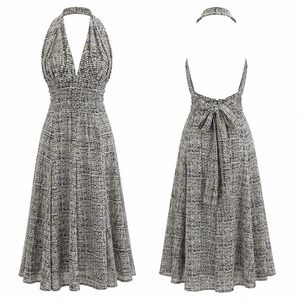 Citrine Halter Dress 100% Silk Halter Backless Knee Length Tie Sash Going Out